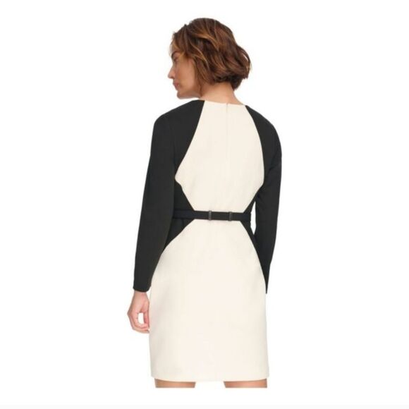 DKNY Cream & Black Color Block Midi Sheath Dress With Round Neck Size 8 NWT - Picture 3 of 5
